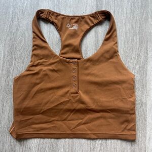small aerie brown tank top with built in bra, buttons, stretchy, activewear